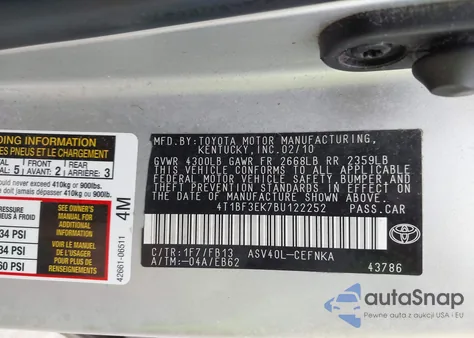 2011 Toyota Camry from USA, damaged, VIN 4T1BF3EK7BU122252